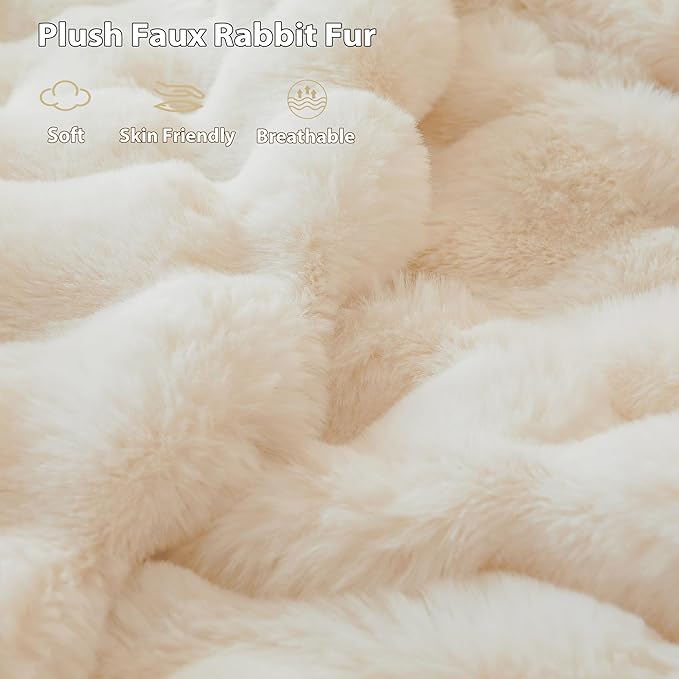LIFEREVO Luxury Fluffy Faux Rabbit Fur Throw, Plush Fuzzy Bubble Blanket for Couch Sofa, Soft Cute Furry Bed Blanket Home Decoration, Shaggy Ivory Throw for Bedroom Living Room Office, 50x60, Beige