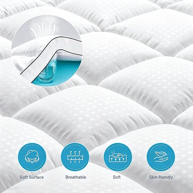 MASVIS Queen Size Dual Layer 4 Inch Memory Foam Mattress Topper, 2 Inch Cooling Gel Memory Foam and 2 Inch Pillow Top Mattress Pad Cover for Back Pain, Medium Support