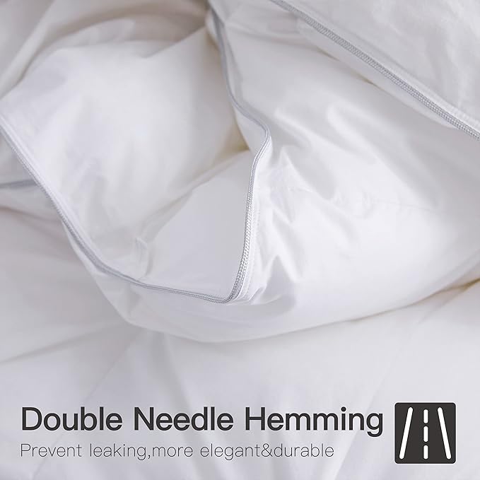Alanzimo All Season Luxurious White Goose Down Feather Fiber Comforter Duvet Inserts Queen Size - Medium Warmth Ultra Soft 750 Fill Power White Bedding Comforter with 8 Tabs - 90x90 Pinch Pleat
