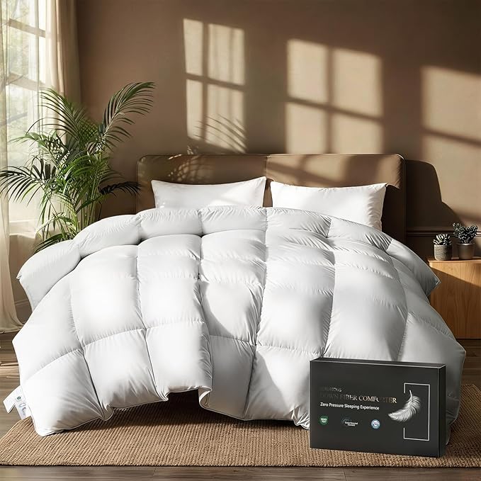 downluxe Feather Down Fiber Comforters Twin Size Fluffy All Season Duvet Insert Soft Breathable Bedding Comforter with Box Stitch Design & 8 Duvet Loops