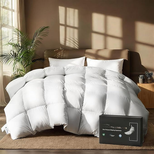 downluxe Feather Down Fiber Comforters King Size Fluffy All Season Duvet Insert Soft Breathable Bedding Comforter with Box Stitch Design & 8 Duvet Loops