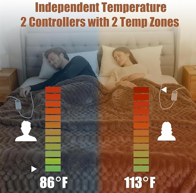 Eastsora Heated Blanket Electric Blanket Heating, Dual Control Soft Ribbed Faux Fur Electric Blanket with 12 Heat Levels 12H Timer ETL FCC Certified Machine Washable (Camel, King Size - 90" x 100")