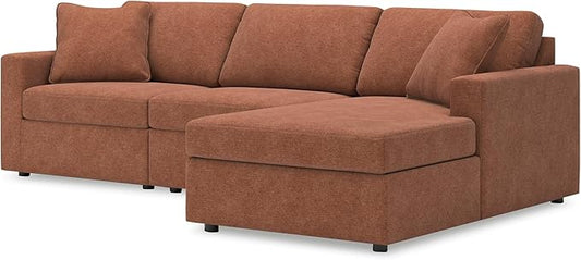 Signature Design by Ashley Modmax Urban L-Shaped Modular Stain Resistant 3-Piece Sectional with Chaise, Reversible Cushions and 2 Accent Pillows, Orange