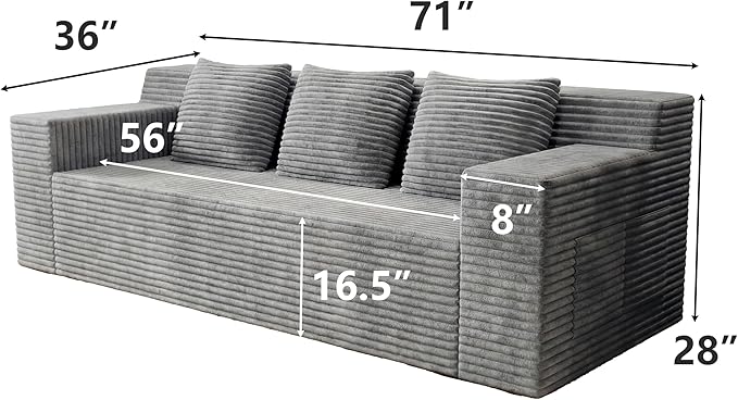 Eafurn Modern 3-Seater Love Seat Sofa Couch in a Box, No Assembly Required, High-Density Foam Plush Corduroy Loveseat Couch with Throw Cushions and Wider Armrest for Home Office