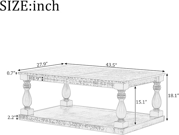 P PURLOVE Solid Wood Coffee Table,Modern Farmhouse Coffee Table/Center Table with Storage Rectangle for Living Room,Black