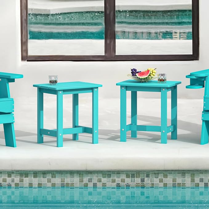 LUE BONA Outdoor Side Table Set of 2, HDPS Small Outdoor Table, Adirondack Side Table, Outside End Table for Patio, Deck, Pool, Weather Resistant/Easy Maintenance, Aruba Blue - Image 2