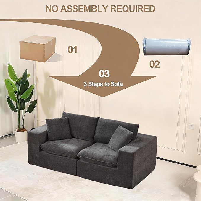 Ball & Cast Modular Loveseat Cloud Sofa,79'' Chenille Sectional Couch with Wider Armrest and Pillow,2 Seat Upholstered Convertible Comfy Love seat Chenille Sofa Couches for Living Room,Dark Gray