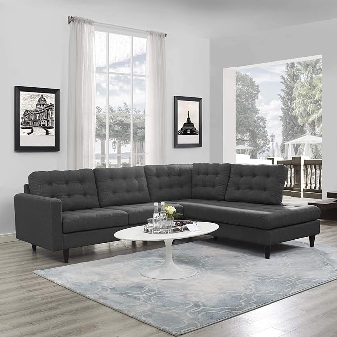 Modway EEI-2797-DOR Empress Mid-Century Modern Upholstered Fabric Right-Facing Sectional Sofa in Gray