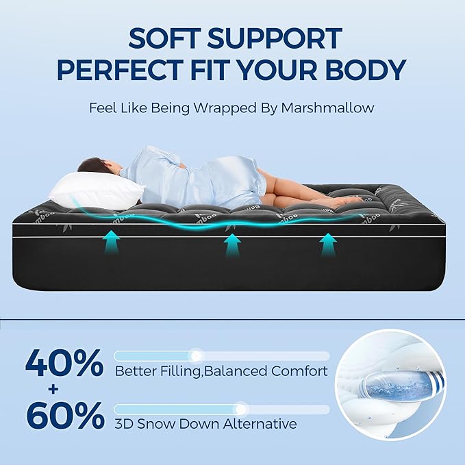 Mattress Topper Twin XL Size, Cooling Extra Thick Breathable Viscose Made from Bamboo Mattress pad, Soft Quilted Fitted Mattress Cover with 1000 GSM Down Alternative Fill (8-21”Deep Pocket) Dark Gray