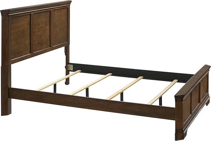 Roundhill Furniture Maderne Traditional Wood Panel Bed with Dresser, Mirror, Two Nightstands, Chest, Queen, Antique Walnut Finish