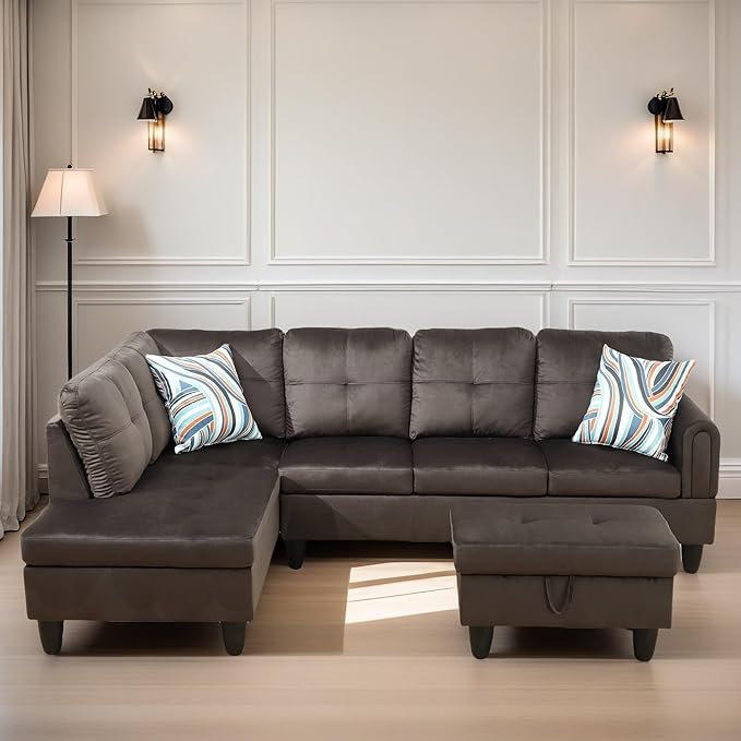 FONTOI L Shaped Sectional Couches for Living Room, Modern Modular Sectional Sofa with Ottoman Storage, Comfy L Shaped Couch with Chaise for Bedroom Apartment Furniture, Coffee