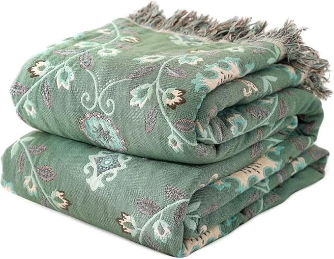 Boho Throw Blanket for Bed 100% Cotton Ultra Soft Rustic Quilt Spring Blanket Floral Printed Farmhouse Decor Bed Blankets,80"x90" All Season Rustic Throw for Sofa Couch Chair