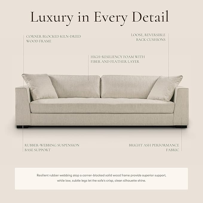 Poly & BARK Capri 99" Sofa – Upholstered in Performance Fabric, Square‑Arm Design with Loose Cushions and Solid Frame – Fully Assembled, Stylish Comfort for Living Spaces