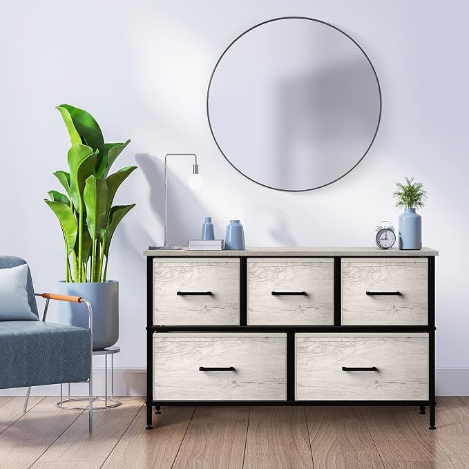 Sorbus Dresser with 5 Faux Wood Drawers - Storage Unit Organizer Chest for Clothes - Bedroom, Hallway, Living Room, Closet, & Dorm Furniture - Steel Frame, Wood Top, & Easy Pull Fabric Bins - Image 6