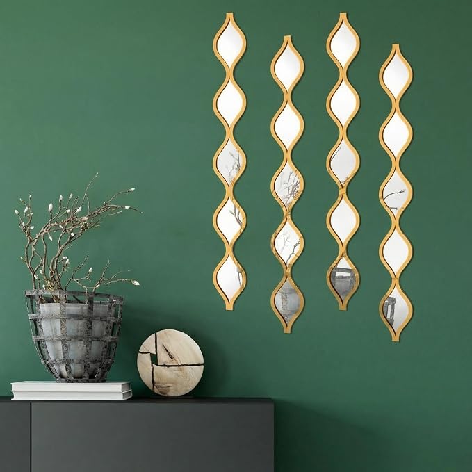 Qunclay Teardrop Mirror Wall Art Decorative Mirror Wall Decor Long Narrow Hanging Art for Apartment Living Room Bathroom Bedroom Entryway(Gold,4 Pcs) by Qunclay