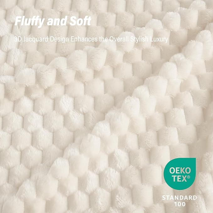 Bnuitland Ivory Flannel Throw Blanket (50X40 inches), 300 GSM Fleece Cozy Warm Soft Lightweight Bed Sofa Blanket for Babys and Pets, Suitable for All Seasons