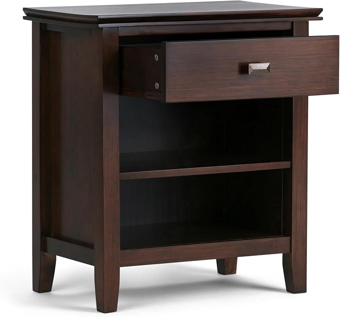 SIMPLIHOME Artisan Bedside Table - 24 inch Wide Solid Wood Nightstand Table in Russet Brown, Transitional Bedroom Side or End Table with 1 Drawer and Open Shelf Storage - Image 4