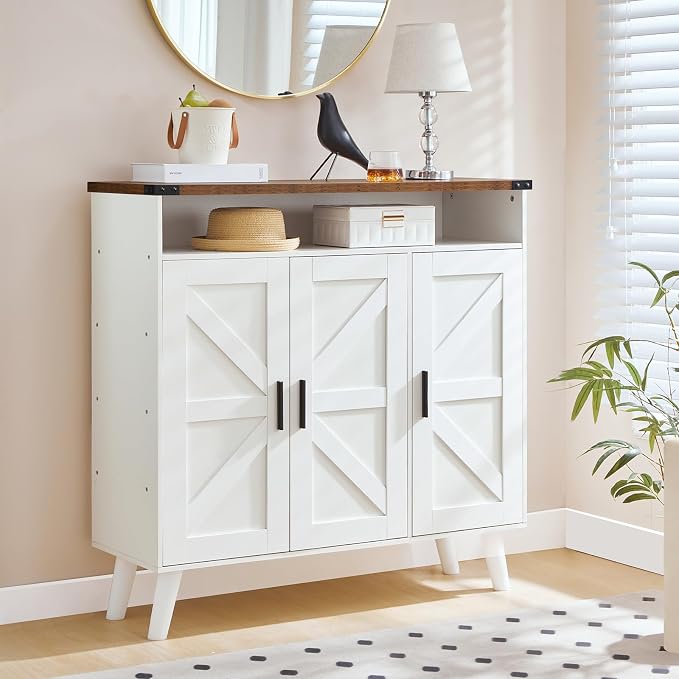 HOOBRO Shoe Cabinet Storage for Entryway, Wooden Shoe Organizer Cabinet With 3 Doors, 39.4" Freestanding Shoe Cabinet Storage for Closet, Entryway, Large Capacity, Farmhouse, White and Walnut WH20SC01 - Image 3