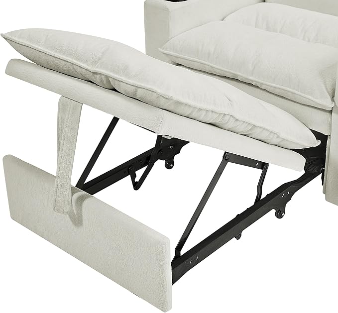 3-in-1 Convertible Sleeper Chair, Velvet Pullout Chair with Cup Holders, Recliner Sofa Bed with 4 Adjustable Angles, Convertible Lazy Sofa Bed for Small Spaces Home Office, Beige