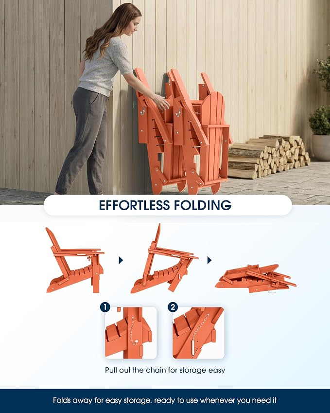 MUCHENGHY Folding Adirondack Chairs, Patio Chairs, Lawn Chairs, Outdoor Chair, Adirondack Chair Plastic, Fire Pit, Weather Resistant with Cup Holder for Deck, Backyard, Garden(Orange) - Image 6