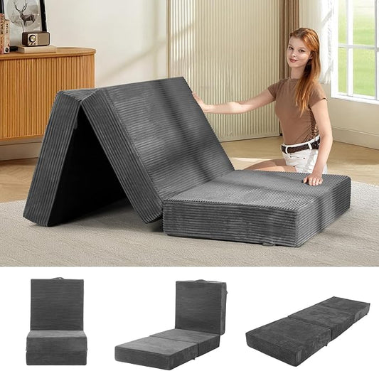 6-Inch Tri-Folding Mattress Single Size - Foldable Futon Sofa Bed with Removable Washable Cover, Folding Futon Mattress | Non-Slip Bottom & Carry Handles for Guest, Camping, Dorm