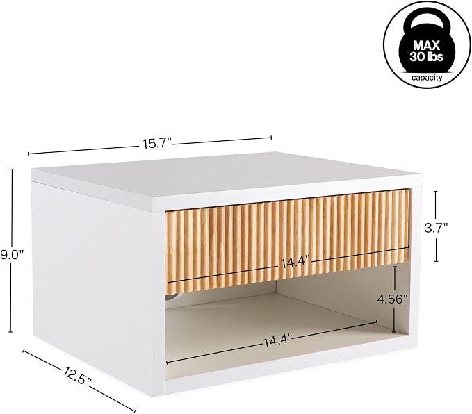 JONATHAN Y NST2001B Elise 15.71" Classic Contemporary Floating Wall Mounted Nightstand with Soft-Close Tambour Drawer and Cable Hole, White/Light Oak - Image 2