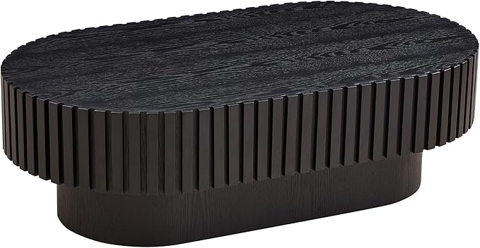 Oval Coffee Table for Living Room Wooden Coffee Table with Pedestal Modern Handcrafted Centre Table Tea Table Easy Assembly 43.7" Black