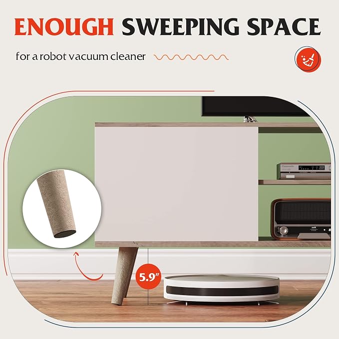 WLIVE Mid-Century Modern TV Stand for 55/60 Inch TV, Entertainment Center with Storage & Adjustable Shelves, Media Console with Soft-Close Cabinets for Living Room/Bedroom, Greige White - Image 8