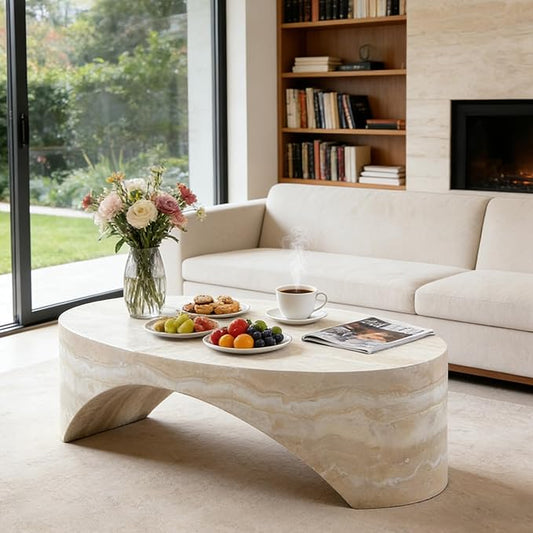 43.31" Oval Coffee Table in Faux Marble,Stylish and Modern Fiberglass Dining Table, No Assembly Modern Center Table for Living Room, Office, or Balcony.(Mars,ø43.31" x 24")