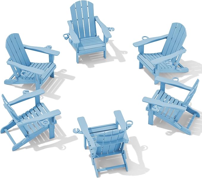 SERWALL Adirondack Chair with Cup Holders - Composite Adirondack Chairs Set of 6 HDPE Outdoor Chairs All Weather Use- Light Blue by SERWALL