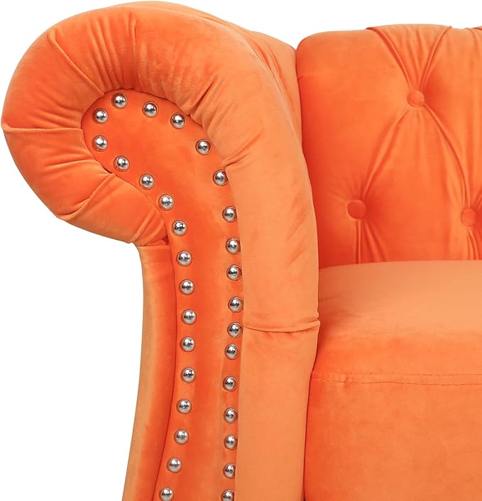 LEVNARY Velvet Chesterfield Sofa, Classic Tufted Upholstered Couch, Modern 3 Seater Couch Long Settee Furniture with Tufted Back for Living Room Office (Orange)
