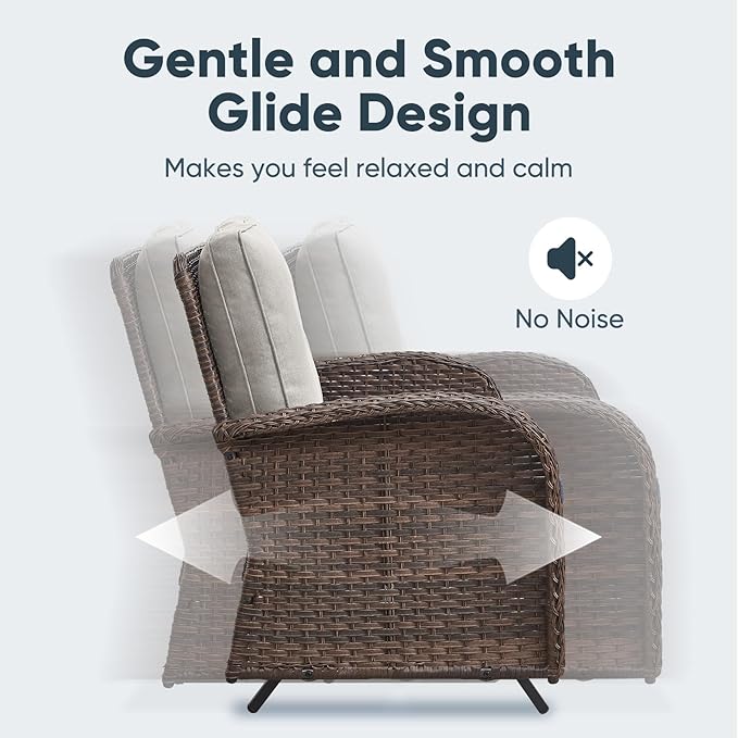 Belord 6 Pieces Outdoor Patio Furniture Set with Wicker Rocking Chairs, Rattan Patio Conversation Set with Glider Loveseat Ottomans and Side Table Brown/Beige