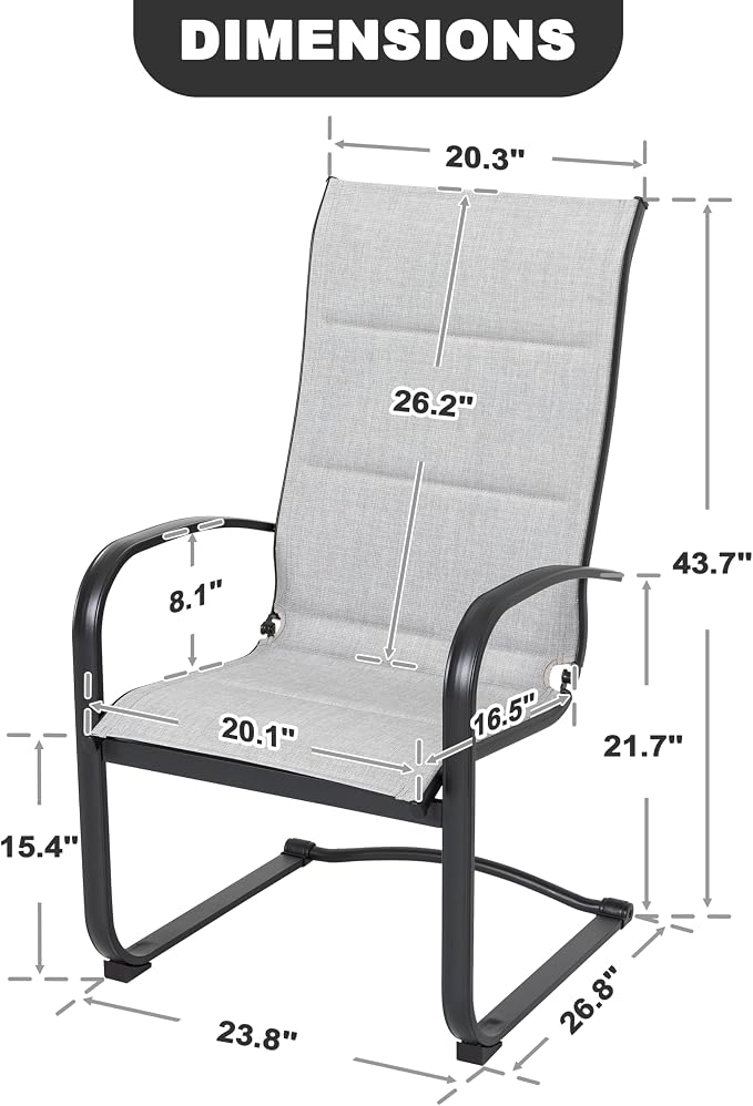 NUU GARDEN Patio Dining Chairs Set of 2, All-Weather Padded Textilene Chairs with Spring Motion and High Back, Breathable Outdoor Dining Chairs for Backyard Lawn Deck, Gray - Image 3