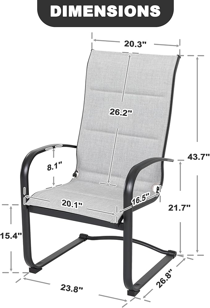 NUU GARDEN Patio Chairs Set of 4, All Weather Outdoor Padded Textilene Patio Dining Chairs, Breathable Spring Motion Textile High Back Outdoor Dining Chairs for Backyard, Lawn, Deck, Gray - Image 3
