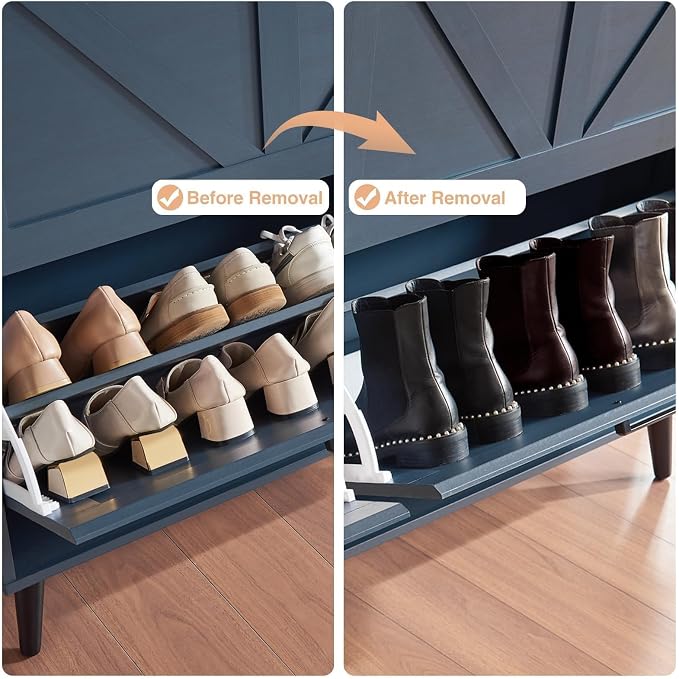 Barnyatoh Shoe Storage Cabinet,Farmhouse Shoe Organizer with 2 Flip Drawers & Barn Door Design,Freestanding Hidden Slim Narrow Shoe Rack Cabinet with Open Storage for Entryway, Foyer,Hallway,Navy Blue - Image 7
