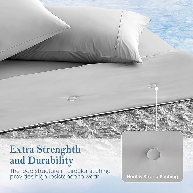Cozy Bliss Cooling Comforter Seersucker Plaid King Size, Q-Max 0.45 Lightweight Cooling Blanket, Breathable Silk Smooth Summer Bedding Quilt for Hot Sleepers Night Sweats Dark Grey
