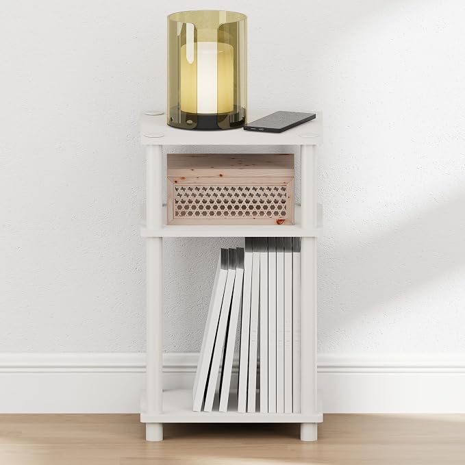 Furinno Just Turn-N-Tube Open Storage Nightstand, 1 Pack, 3-Tier, White/White - Image 6