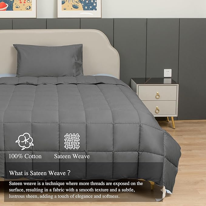 sunflower Down Alternative King Size Steel Gray Lightweight 100% Cotton Shell Bedding King Comforter Blanket for Hot Sleepers 88"x104" with Corner Tabs Soft Breathable Machine Washable