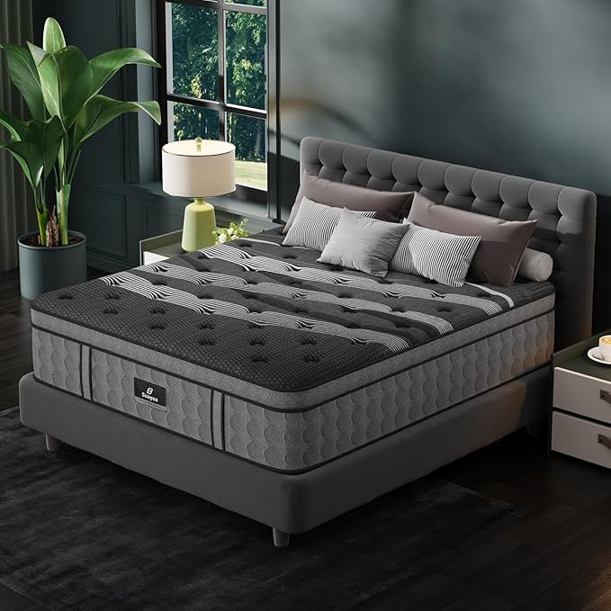 California King Mattress, Upgraded 14 Inch Cal King Mattress in a Box, Cooling Gel Memory Foam Hybrid Mattresses with Pocket Springs, Pressure & Pain Relief, Double Additional Support, CertiPUR-US