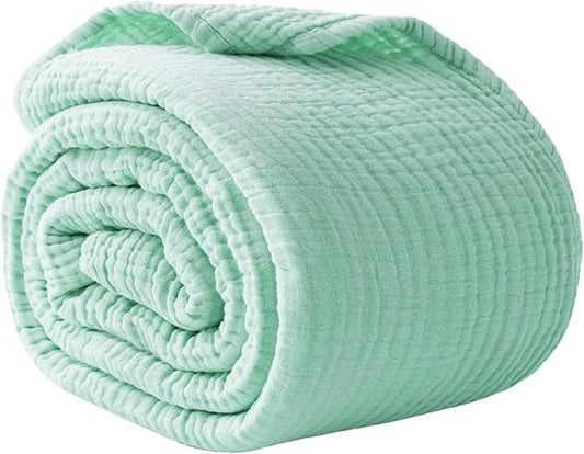 100% Cotton Muslin Blanket Queen 90" x 90", Breathable and Lightweight Cotton Throw Blankets for Bed, Soft Cooling Summer Gauze Blanket for Adults All Season, Mint