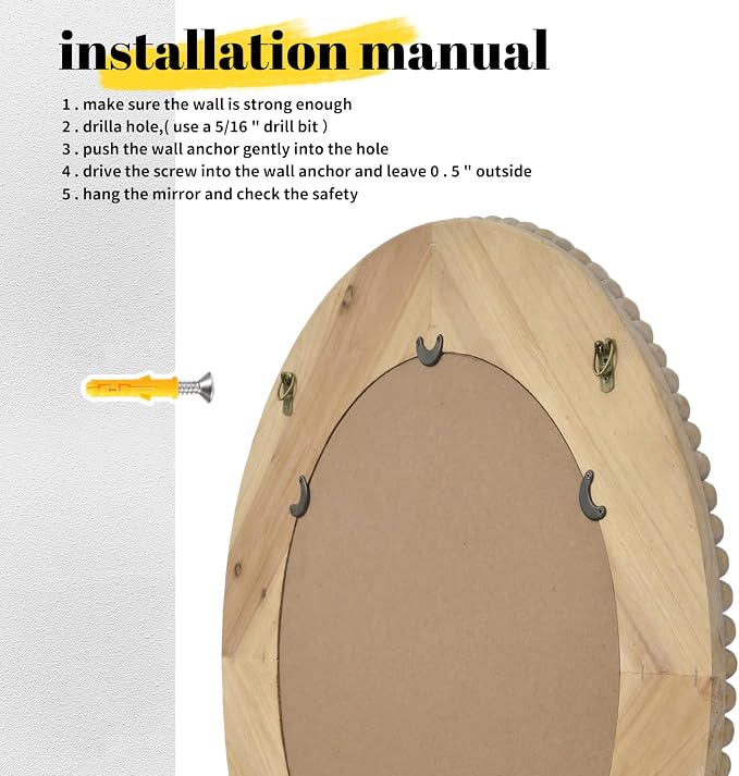 sawsile Round Wood Mirror,24 inch Circle Rustic Farmhouse Natural Wooden Frame Boho Beads Wall Mirror for Bathroom,Living Room,Bedroom or Entryway - Image 4