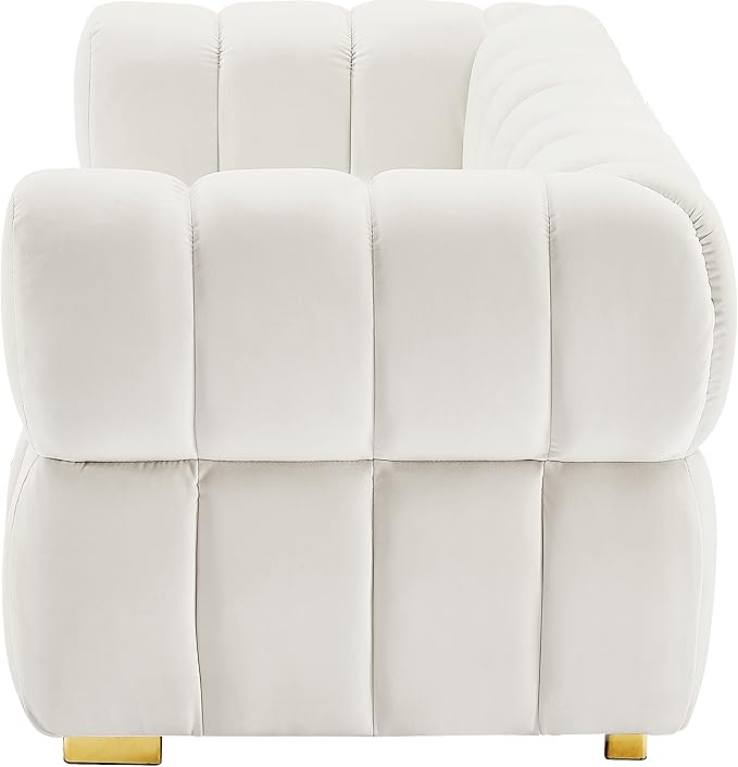 Meridian Furniture 670Cream-L Gwen Collection Modern | Contemporary Velvet Upholstered Loveseat with Deep Biscuit Tufting