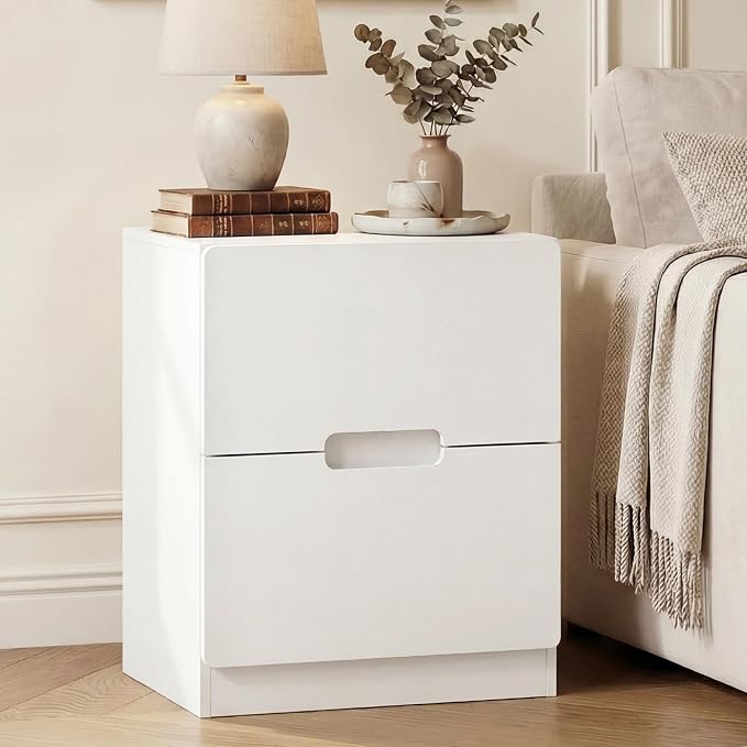 RoyalCraft White Nightstand with Drawers, Night Stand for Bedroom, Modern Bedside Table with Handless Design, Wood End Table for Living Room, Hallway by Bringyoubetterlife