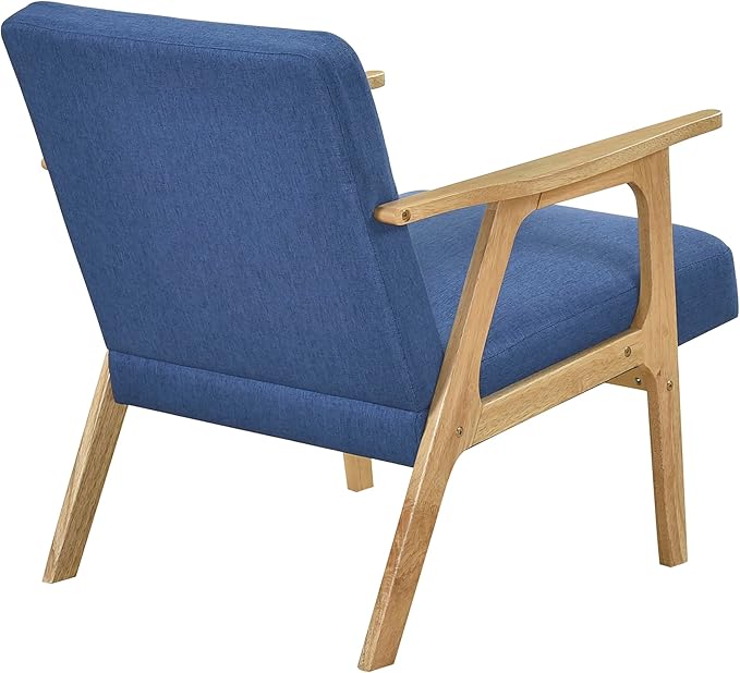 Lexicon Mid Century Modern Accent Chair, Upholstered Lounge Armchair, Single Sofa Seat, Natural Finish Solid Wood Framed Comfy Side Chairs for Living Room/Bedroom/Office/Waiting Area, Blue