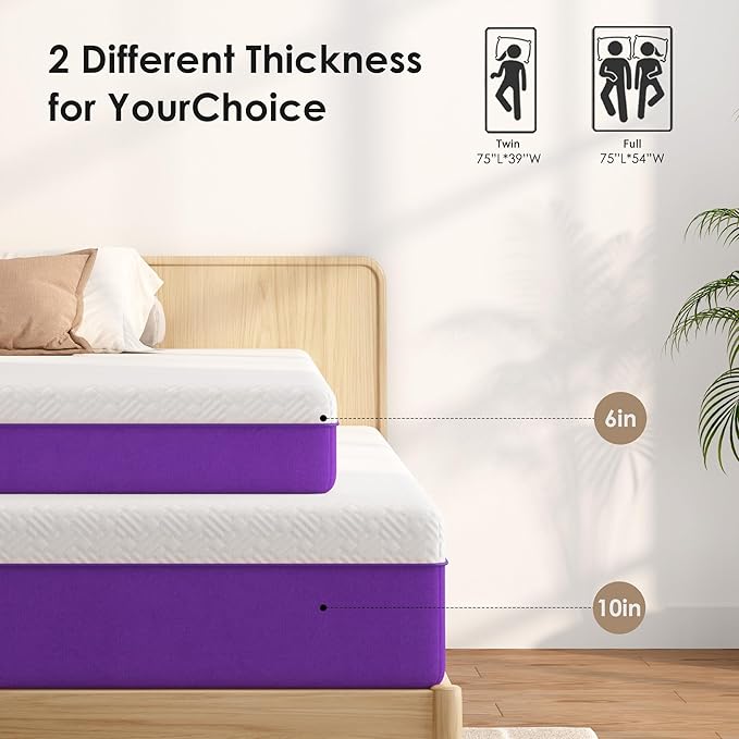 10 Inch Full Gel Memory Foam Mattress Full Size, Medium Firm, Cooling Pressure Relief, Removable Washable Cover, Ideal for Guest Room, RV, Camper, Daybed