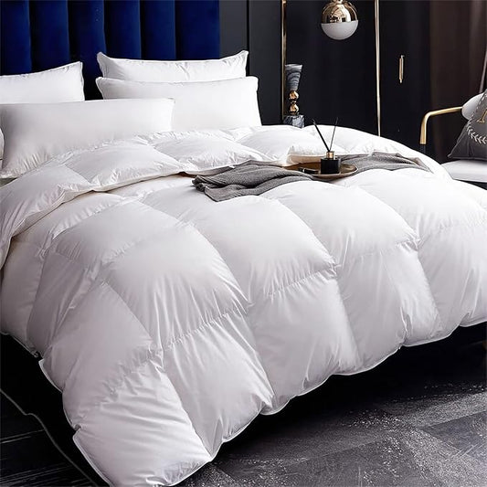 Cobnom® Luxury Organic Feather Down Comforter Twin Size, All-Season Duvet Insert, Fluffy High Fill-Power Down Feather Filled, 100% Cotton Cover, Medium Warm, Ivory White, 68x90 Inch