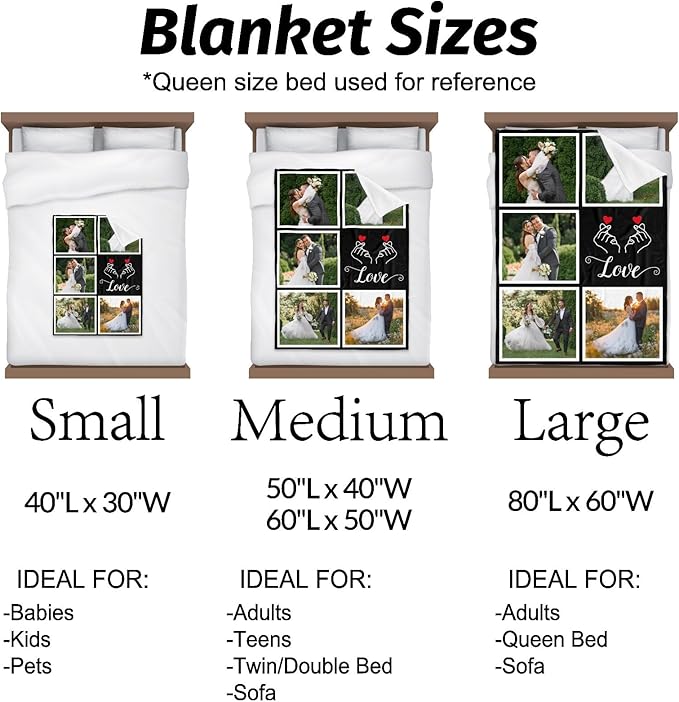 Personalized Couple Gifts for Boyfriends Girlfriends, Custom Blankets with Photos, Personalized Blanket with Photos & Text, Personalized Photo Blankets, Personalized Gifts for Valentines, Anniversary