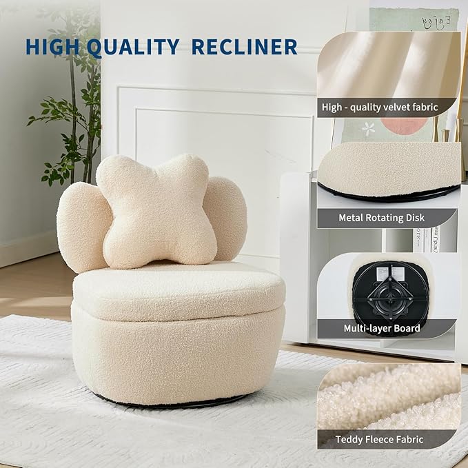 Teddy Velvet Swivel Accent Chair with Storage, 360° Rotating Ergonomic Armchair, Scratch-Resistant Upholstered Sofa Chair for Living Room, Bedroom, Nursery, Apartment or Small Spaces, 300 lbs Capacity