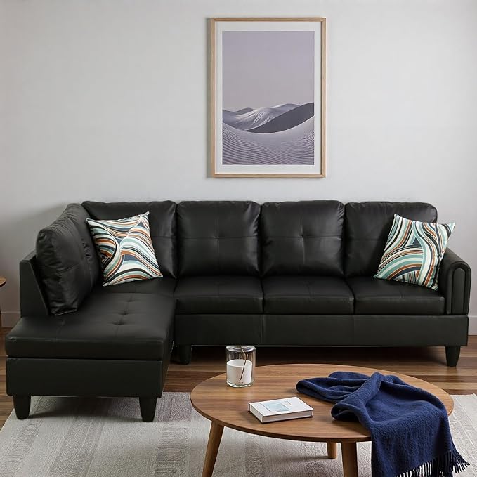 L Shape Sectional Couch with Chaise, 97 Inch Modular Sofa with Ergonomic Reclined Backrest, Sectional Couches for Living Room, High-Density Foam, for Office and Small Apartment, Black