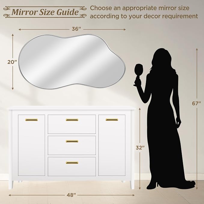 Dorlicecass Irregular Wall Mirror - Wall Mirrors Decorative 20"x36" Silver Asymmetrical Mirror Tempered Glass Aviation Aluminum Alloy Frame for Bathroom, Bedroom, Living Room, Cloakroom, Entryway - Image 4